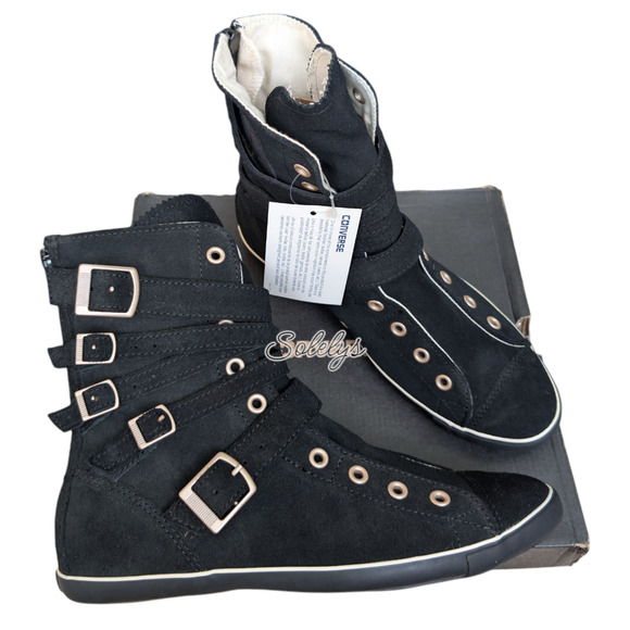 Converse 2012 Multi 5 Strap Buckle XHI Calf Hi Black Suede Sneaker Boot 7.5 RARE - Picture 1 of 14